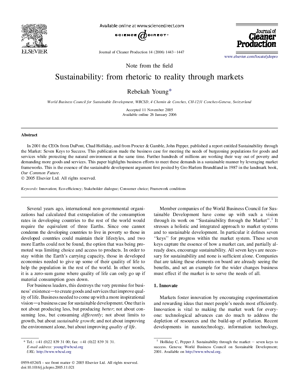 عکس صفحه اول مقاله: Sustainability: from rhetoric to reality through markets Sustainability: from rhetoric to reality through markets