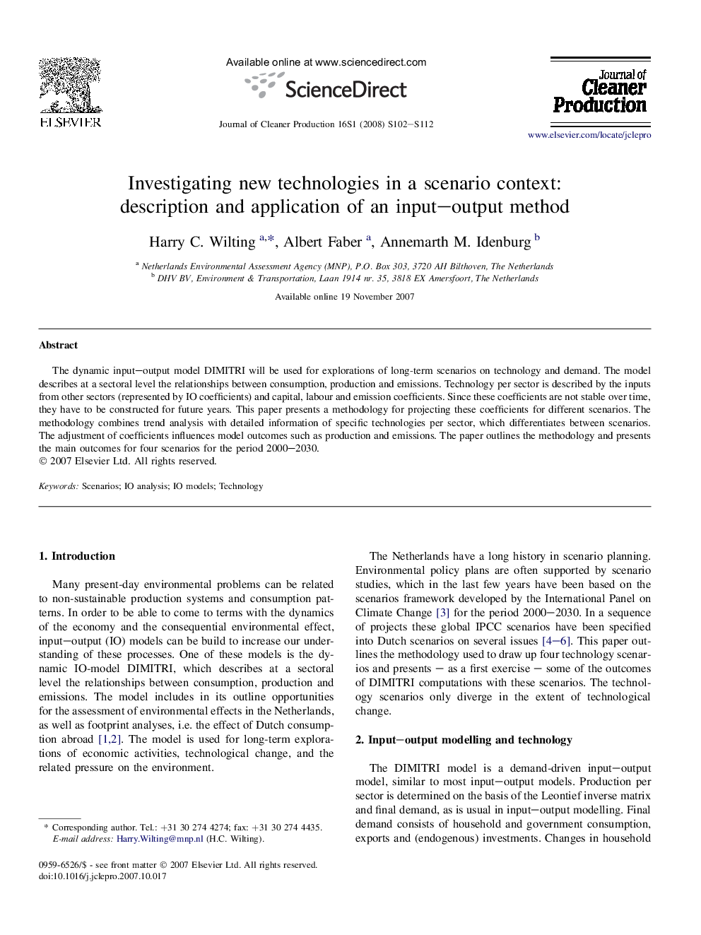 Investigating new technologies in a scenario context: description and application of an input–output method