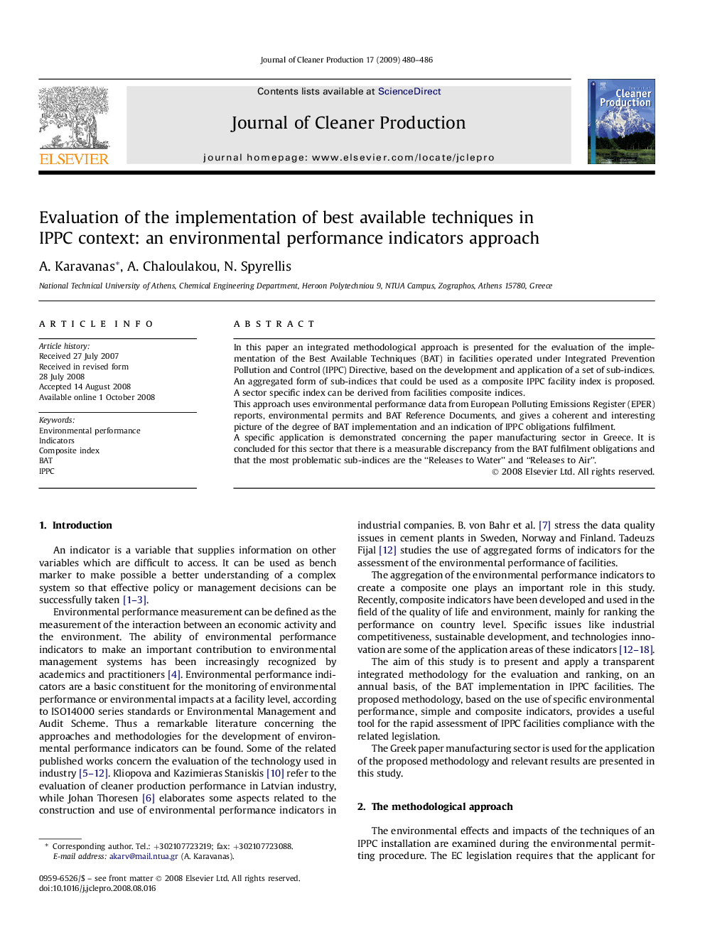 Evaluation of the implementation of best available techniques in IPPC context: an environmental performance indicators approach