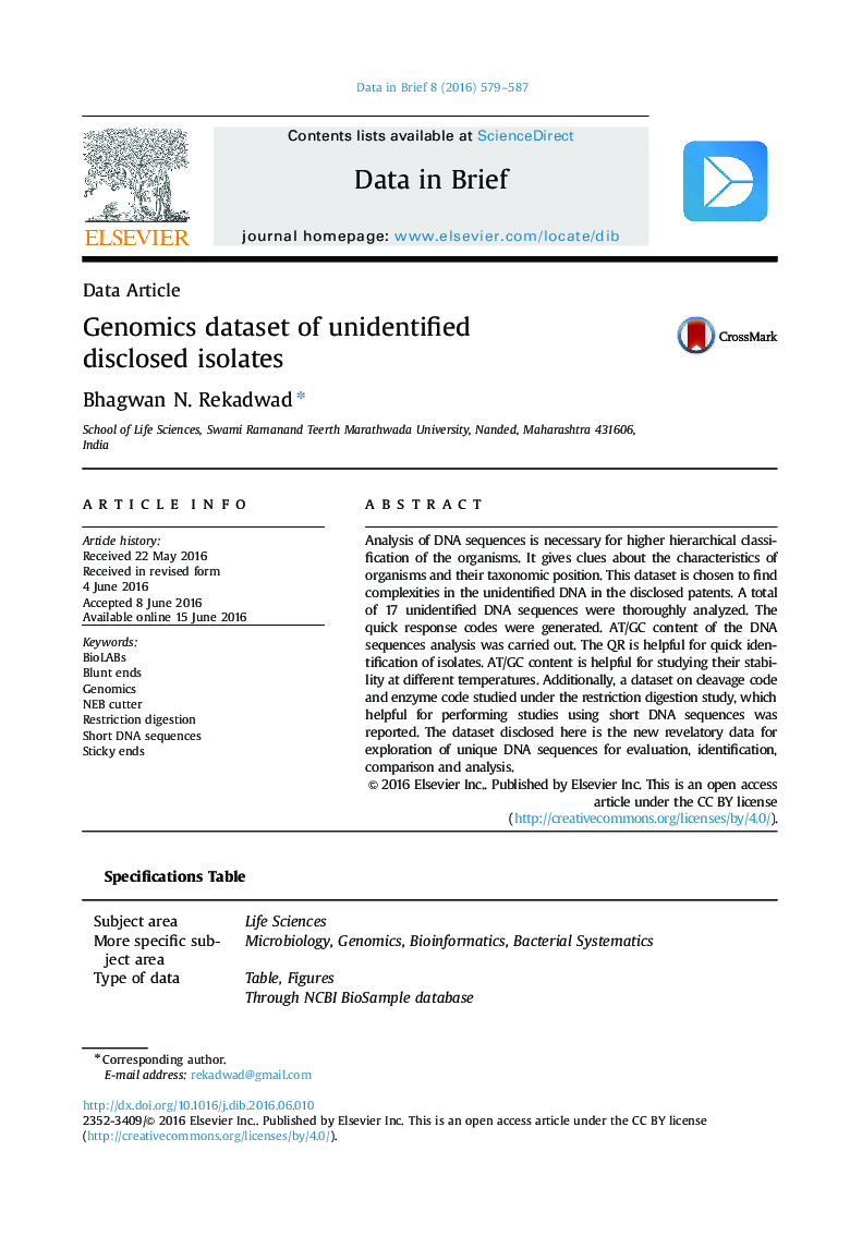 Genomics dataset of unidentified disclosed isolates