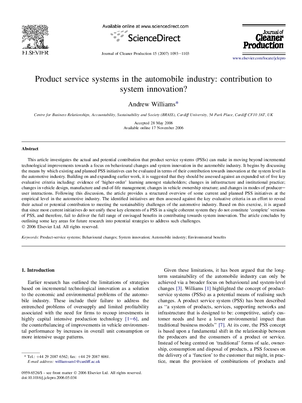 Product service systems in the automobile industry: contribution to system innovation?