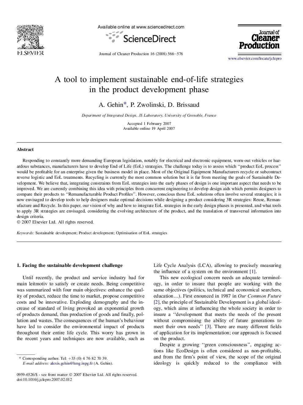 A tool to implement sustainable end-of-life strategies in the product development phase