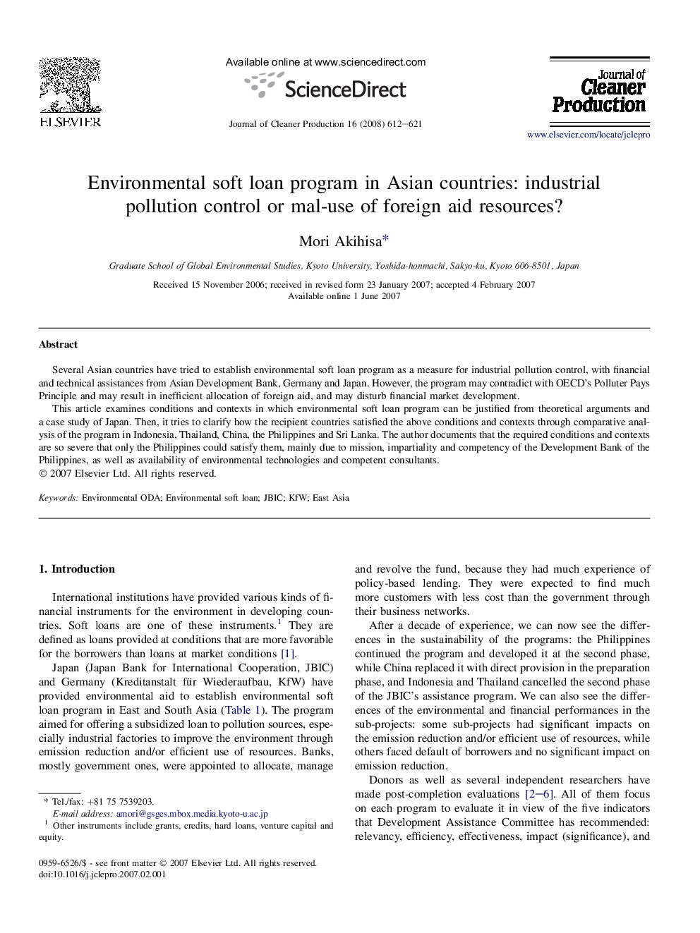 Environmental soft loan program in Asian countries: industrial pollution control or mal-use of foreign aid resources?