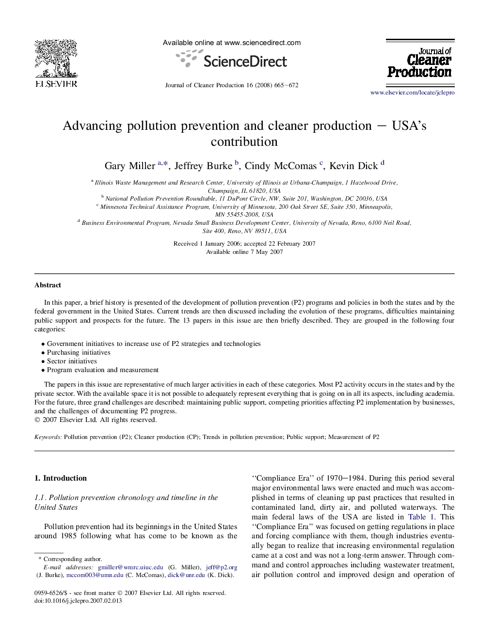 Advancing pollution prevention and cleaner production - USA's contribution