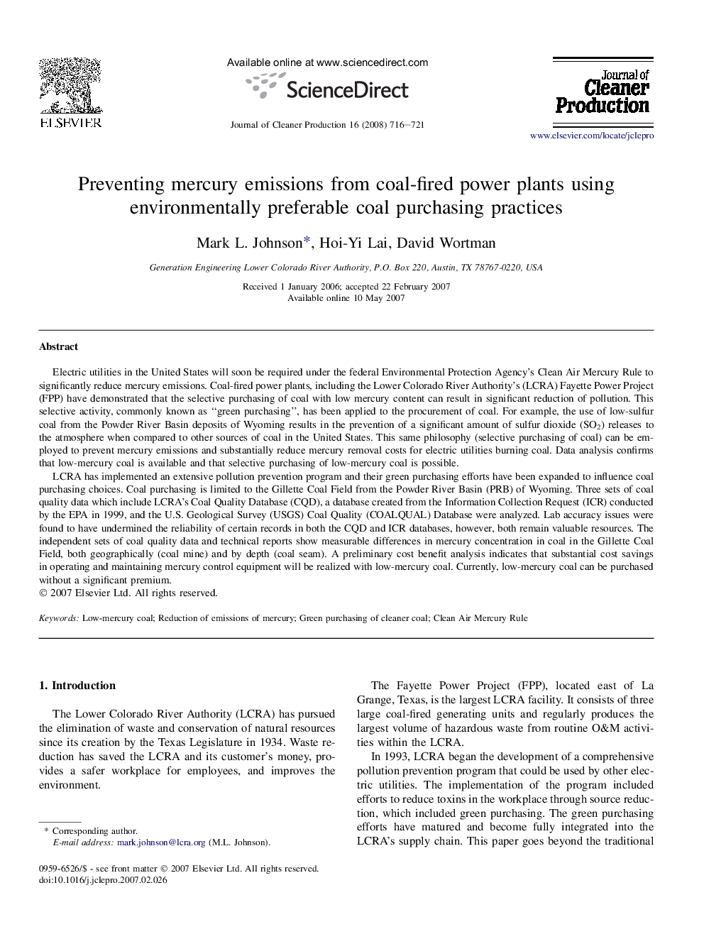 Preventing mercury emissions from coal-fired power plants using environmentally preferable coal purchasing practices