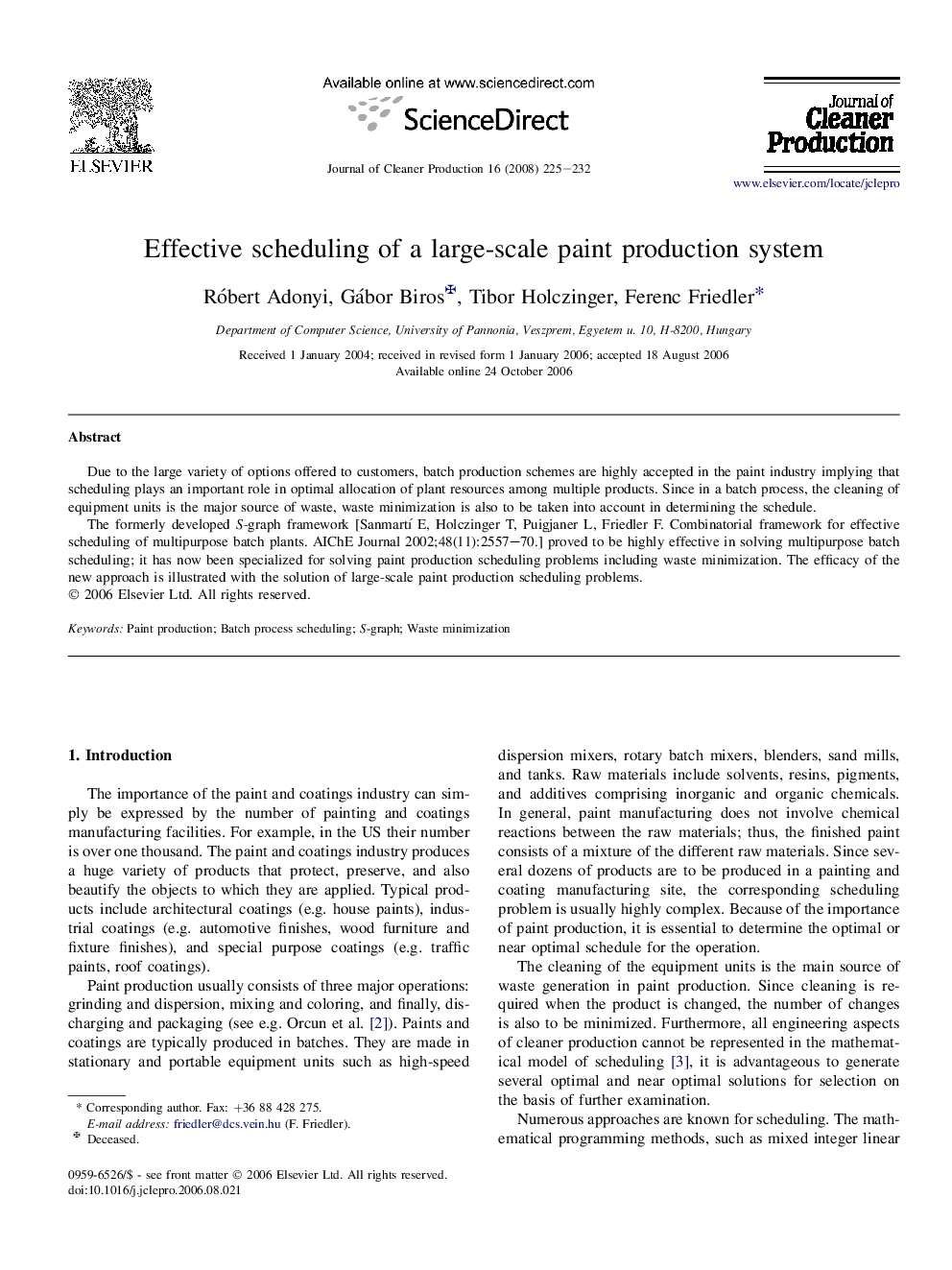 Effective scheduling of a large-scale paint production system