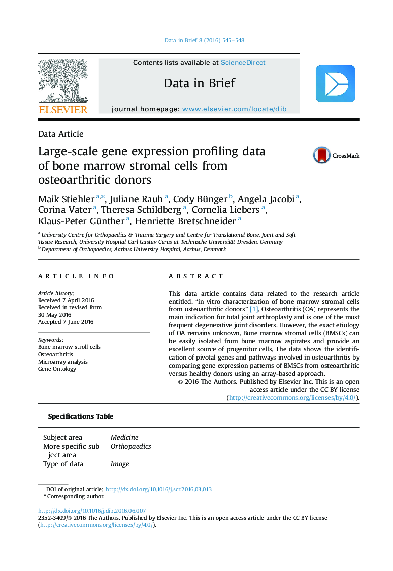 Large-scale gene expression profiling data of bone marrow stromal cells from osteoarthritic donors