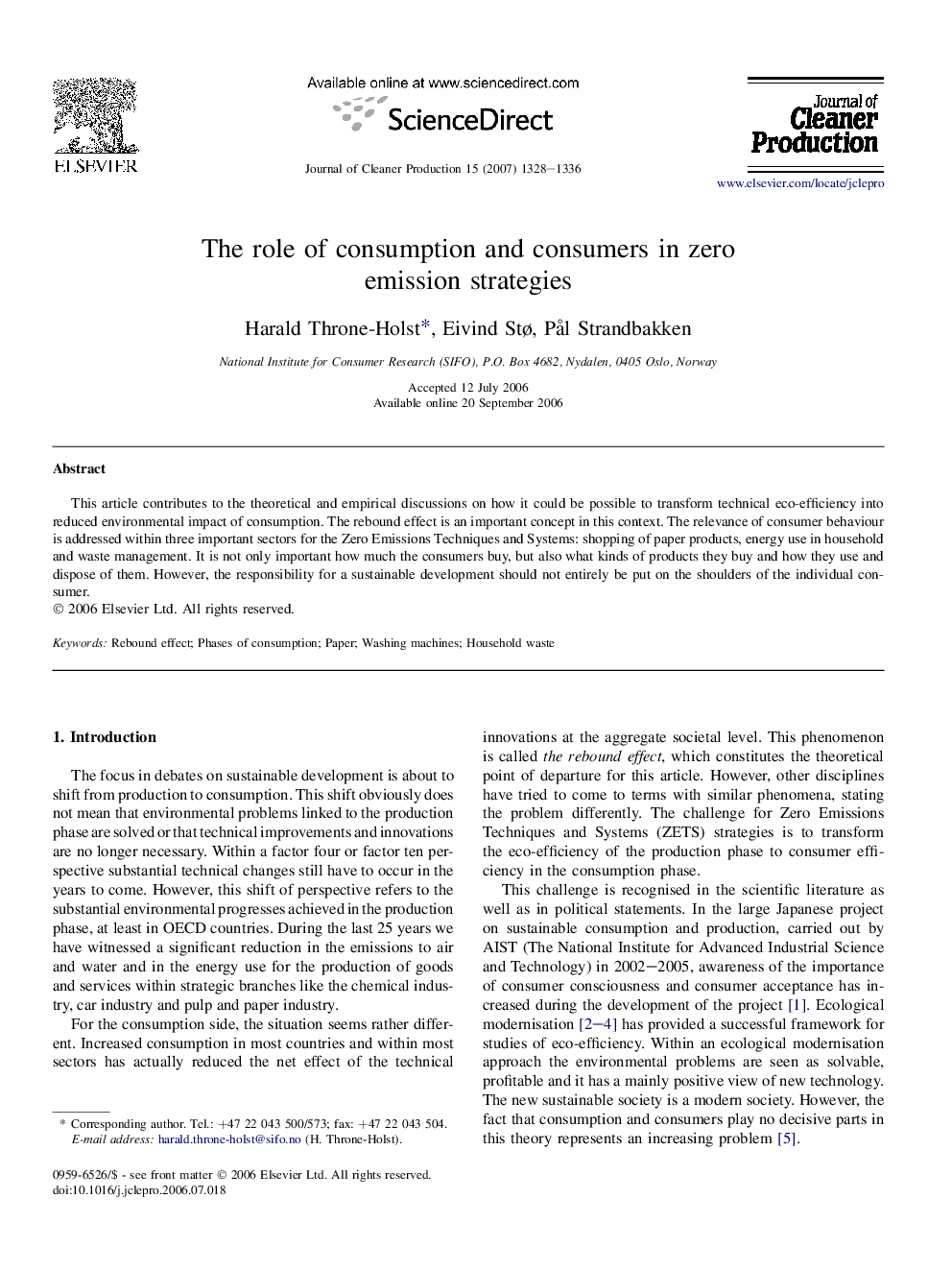 The role of consumption and consumers in zero emission strategies