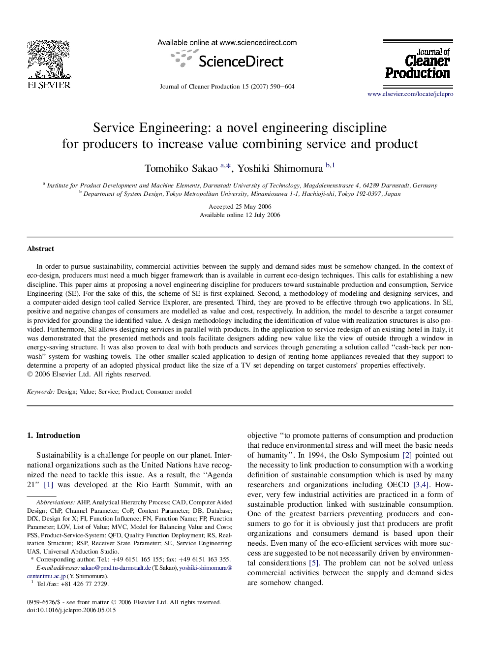 Service Engineering: a novel engineering discipline for producers to increase value combining service and product