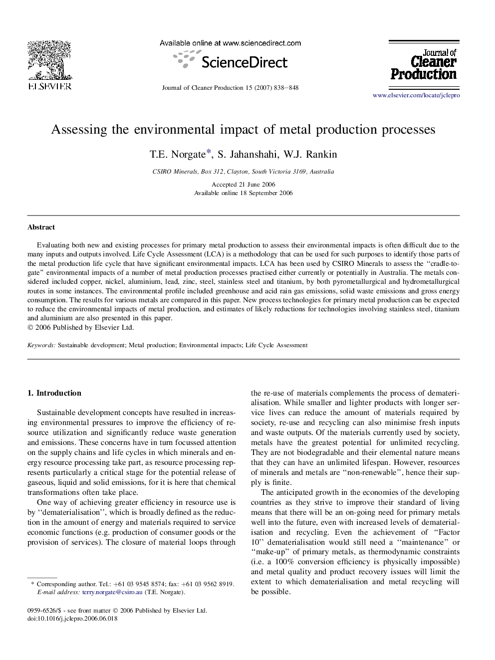 Assessing the environmental impact of metal production processes