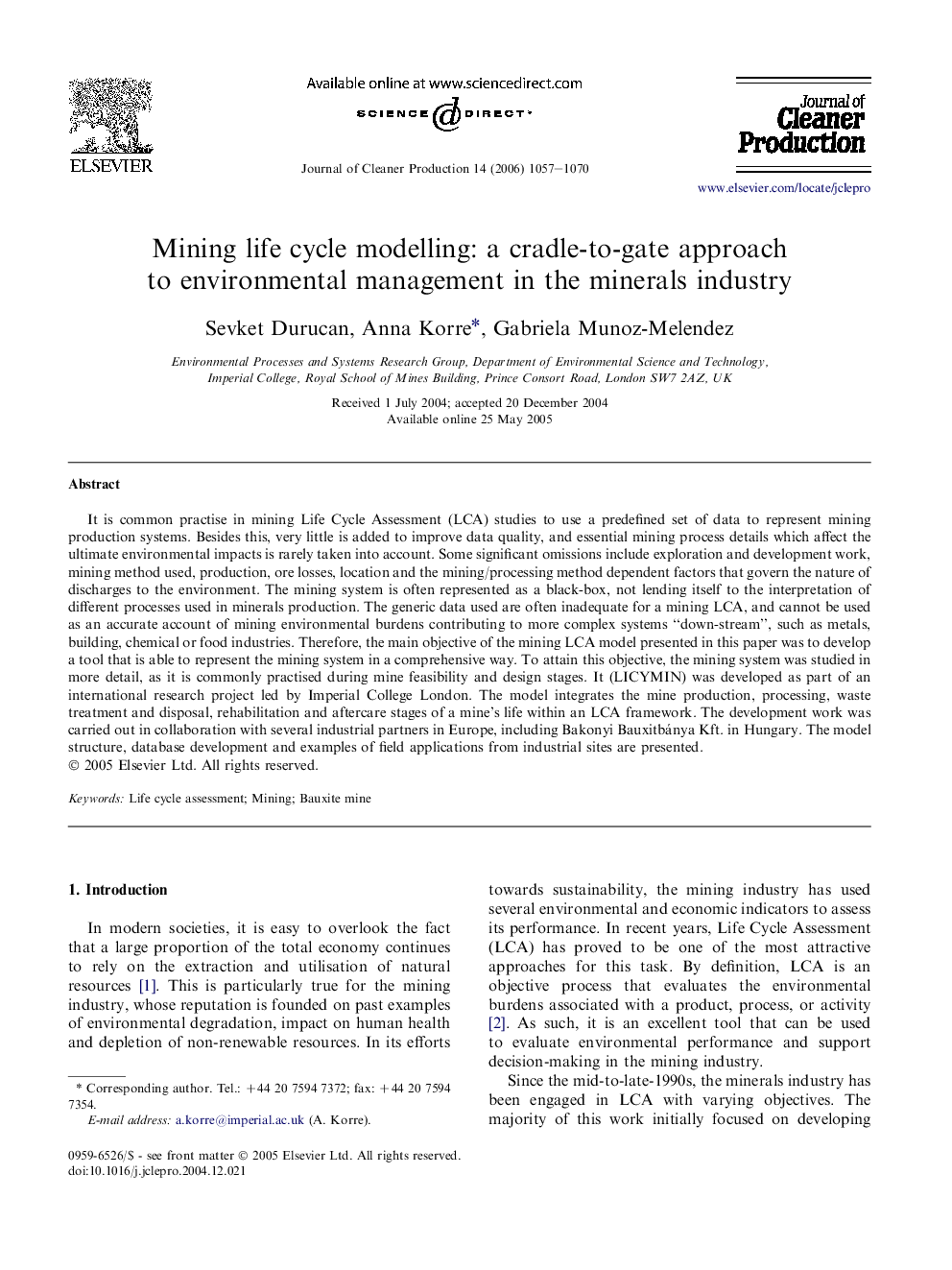 Mining life cycle modelling: a cradle-to-gate approach to environmental management in the minerals industry