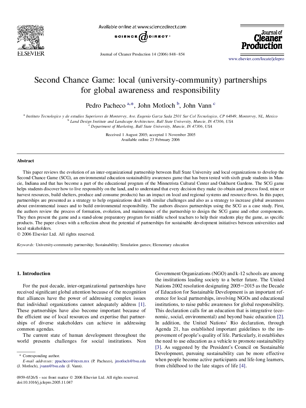 Second Chance Game: local (university-community) partnerships for global awareness and responsibility