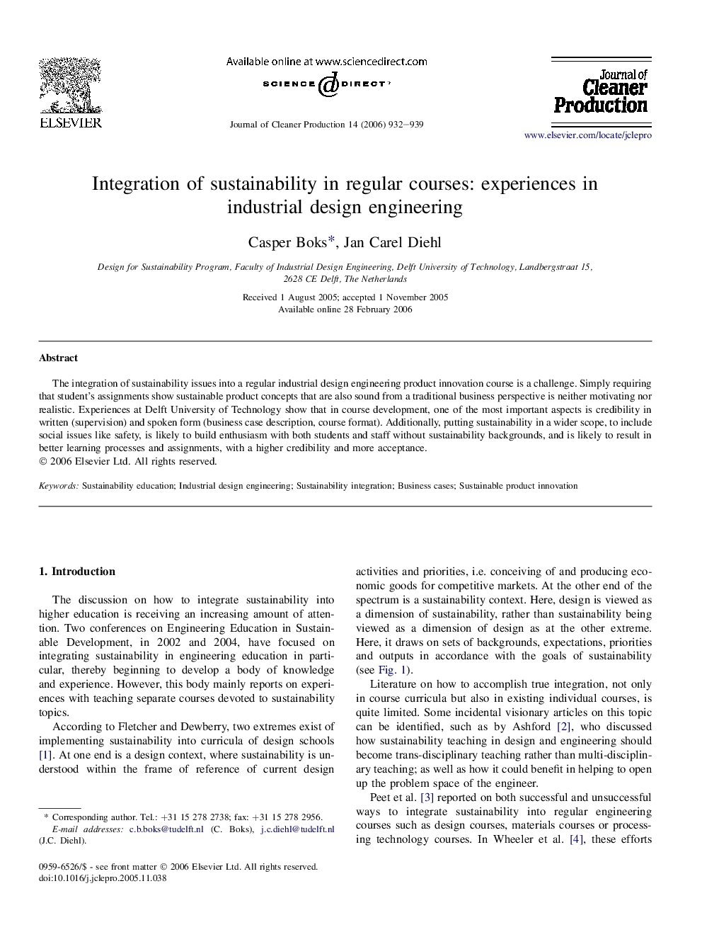 Integration of sustainability in regular courses: experiences in industrial design engineering