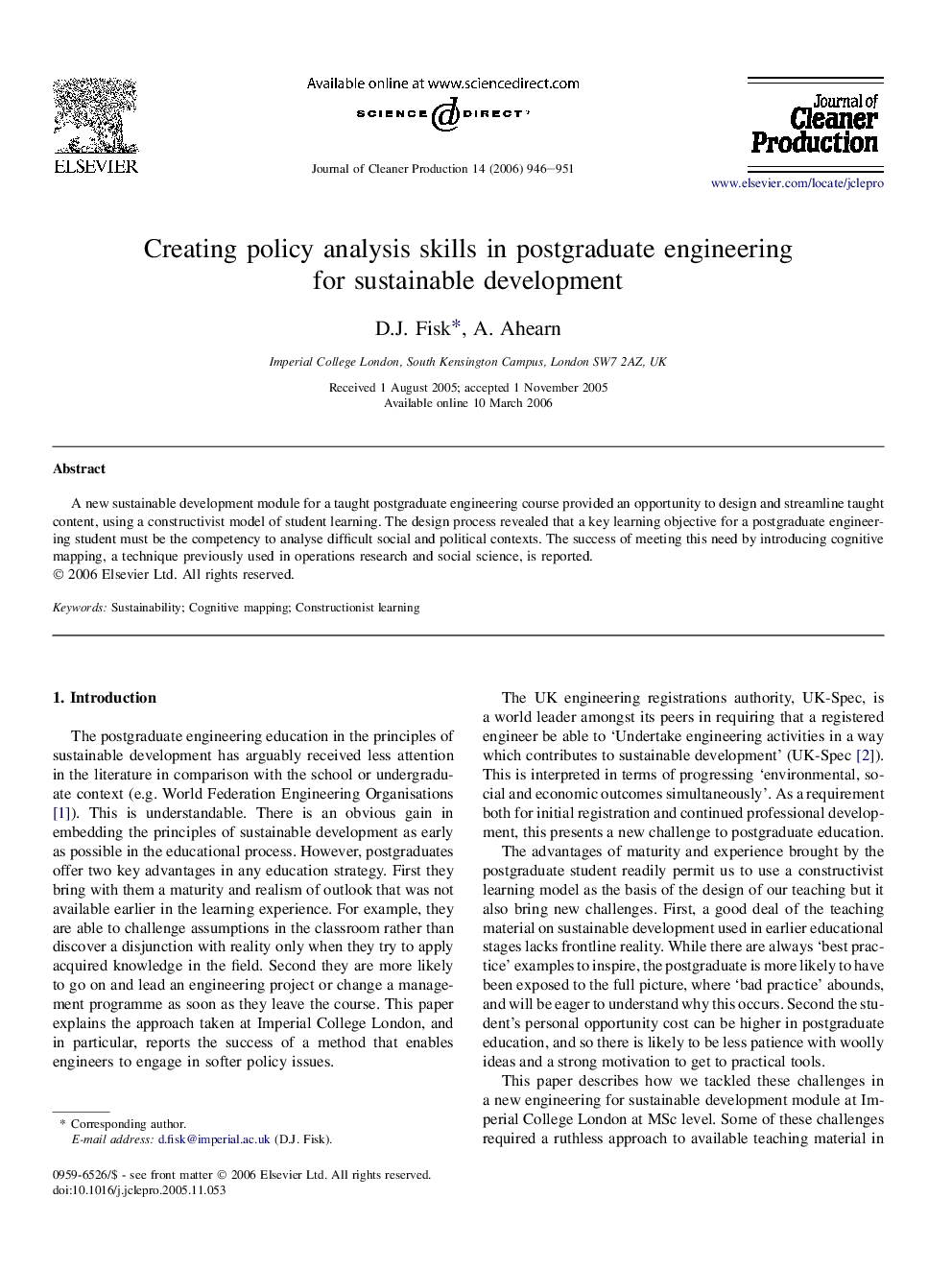 Creating policy analysis skills in postgraduate engineering for sustainable development