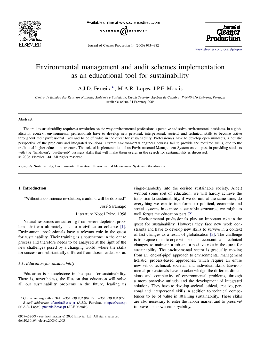 Environmental management and audit schemes implementation as an educational tool for sustainability