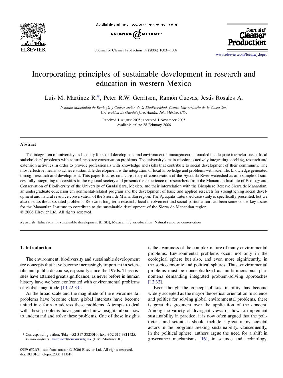 Incorporating principles of sustainable development in research and education in western Mexico