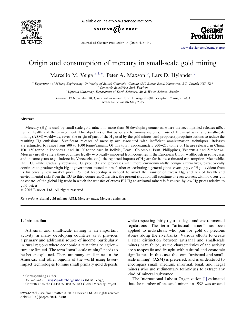 Origin and consumption of mercury in small-scale gold mining
