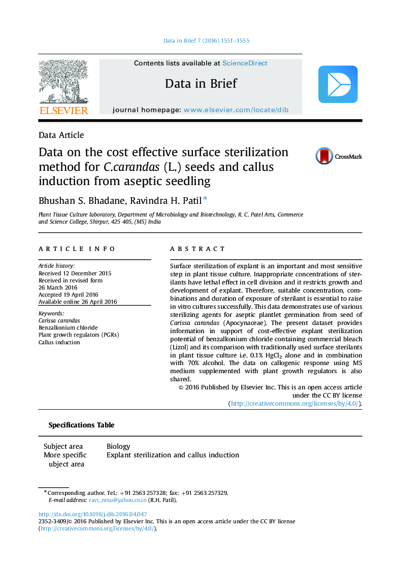 Data on the cost effective surface sterilization method for C.carandas (L.) seeds and callus induction from aseptic seedling