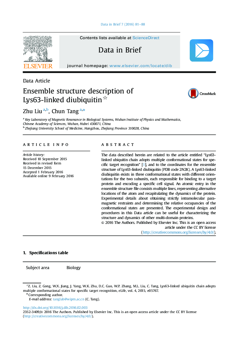 Ensemble structure description of Lys63-linked diubiquitin 