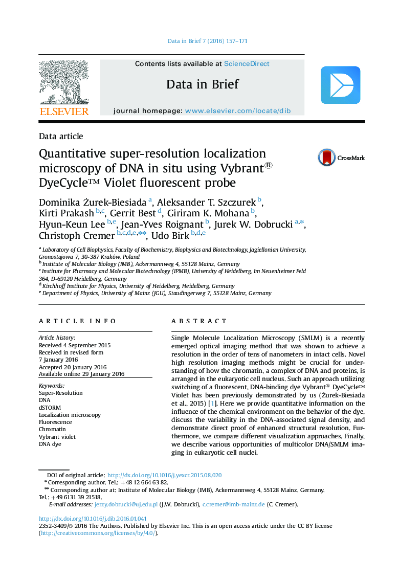 Quantitative super-resolution localization microscopy of DNA in situ using Vybrant® DyeCycle™ Violet fluorescent probe