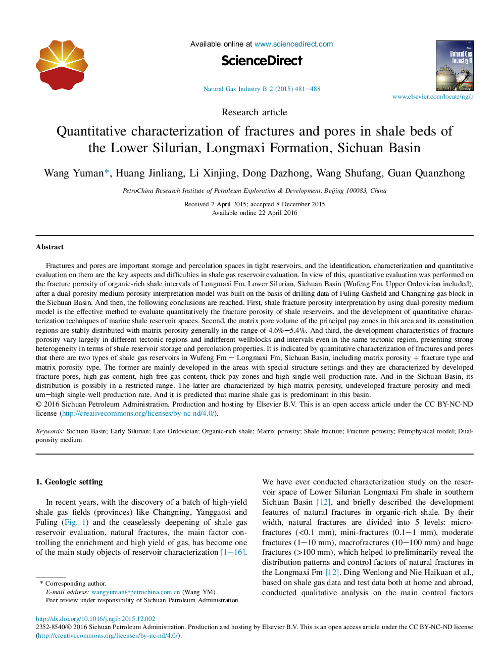 Quantitative characterization of fractures and pores in shale beds of the Lower Silurian, Longmaxi Formation, Sichuan Basin 