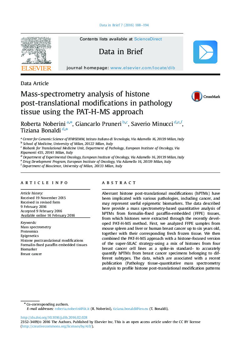 Mass-spectrometry analysis of histone post-translational modifications in pathology tissue using the PAT-H-MS approach