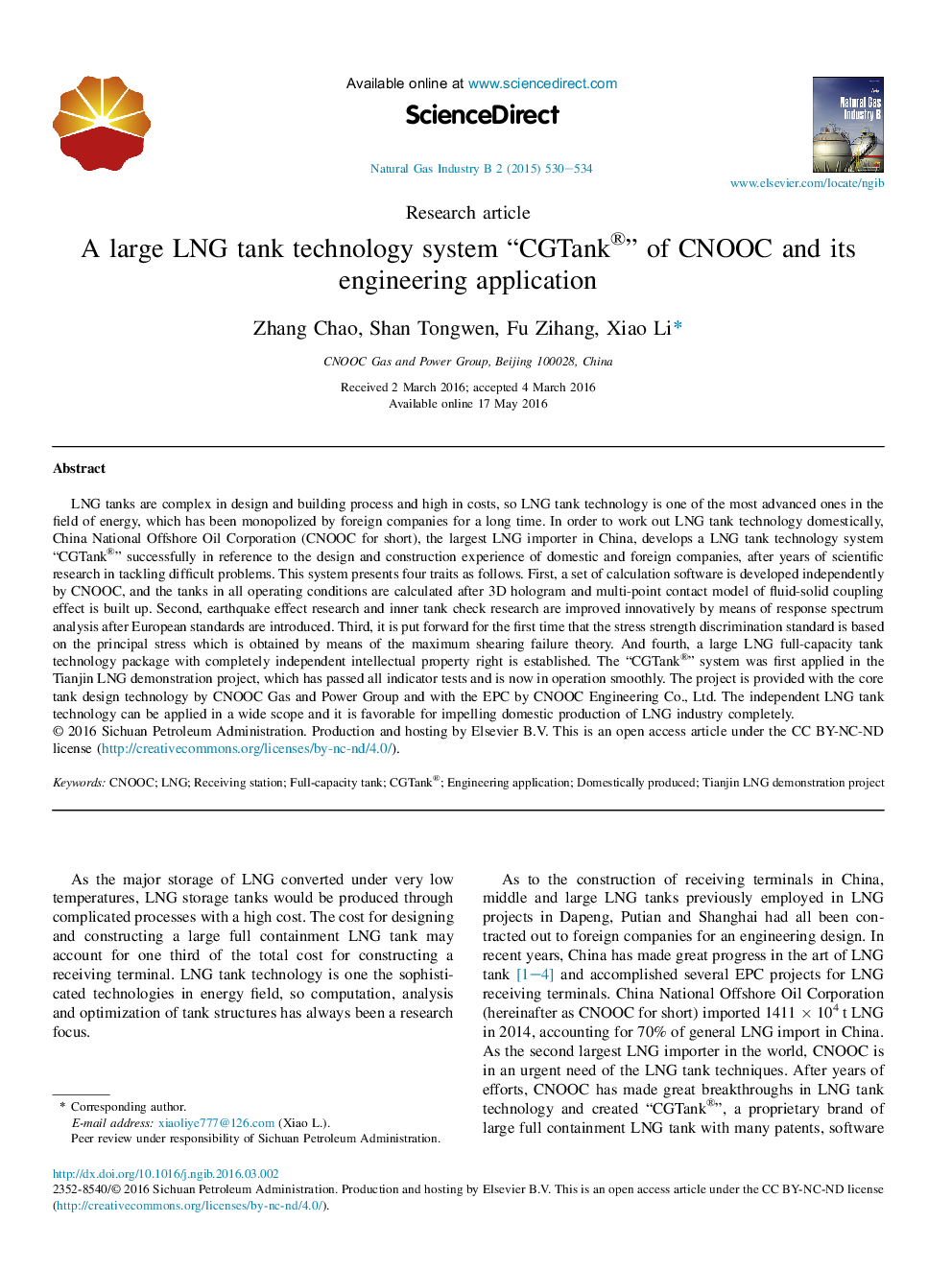 A large LNG tank technology system “CGTank®” of CNOOC and its engineering application 