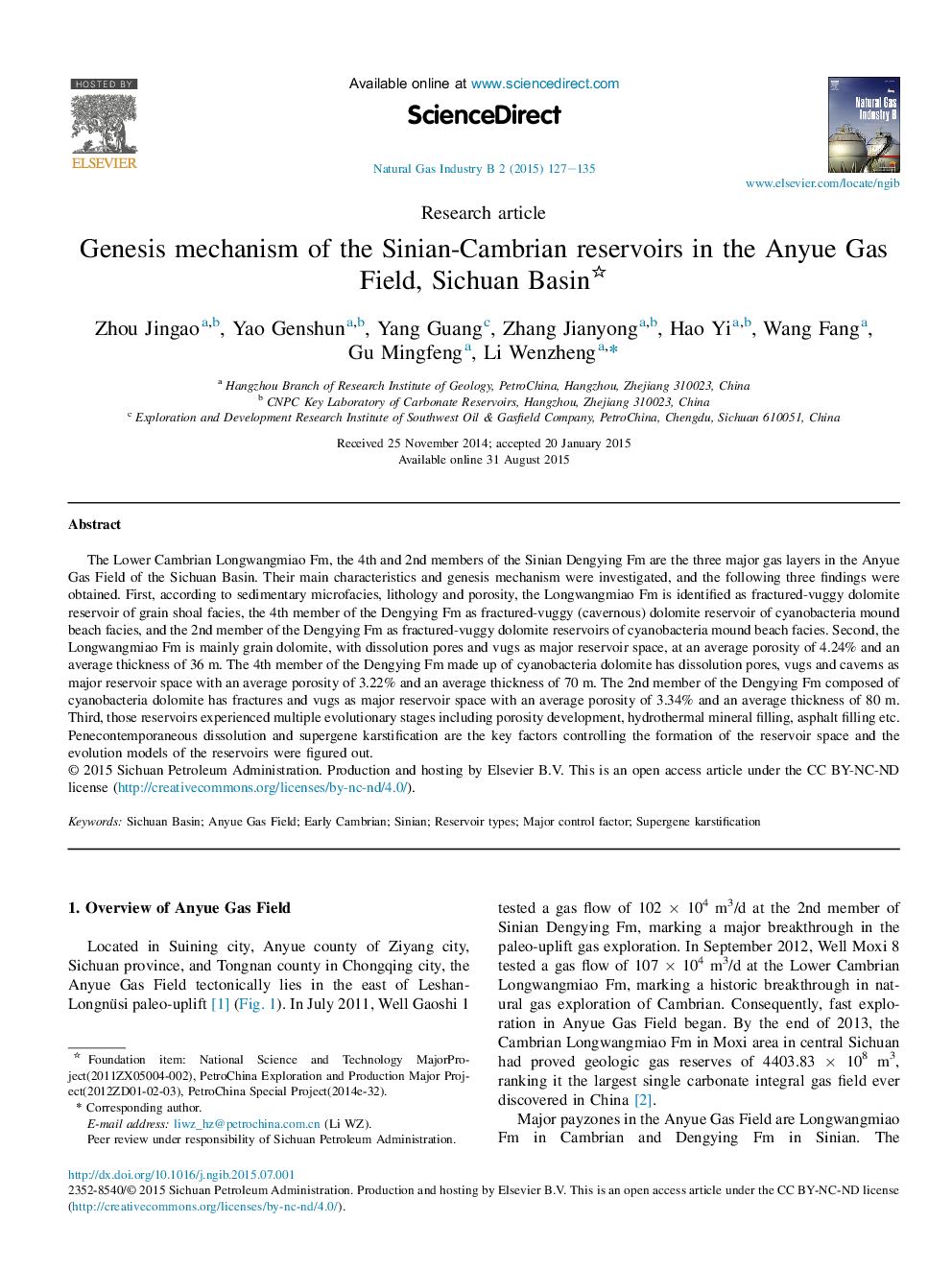 Genesis mechanism of the Sinian-Cambrian reservoirs in the Anyue Gas Field, Sichuan Basin 