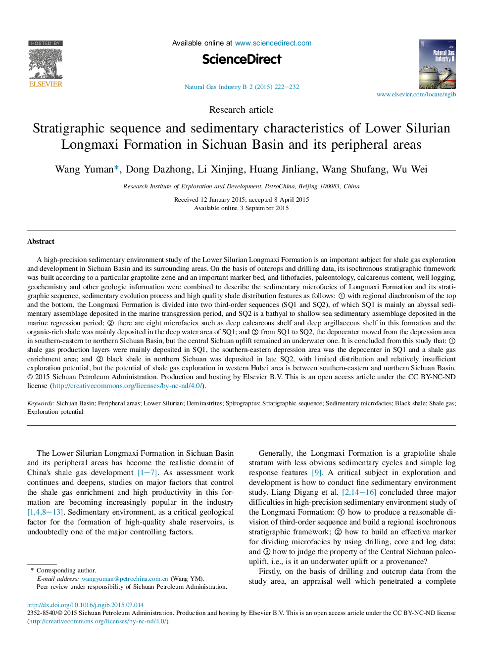 Stratigraphic sequence and sedimentary characteristics of Lower Silurian Longmaxi Formation in Sichuan Basin and its peripheral areas