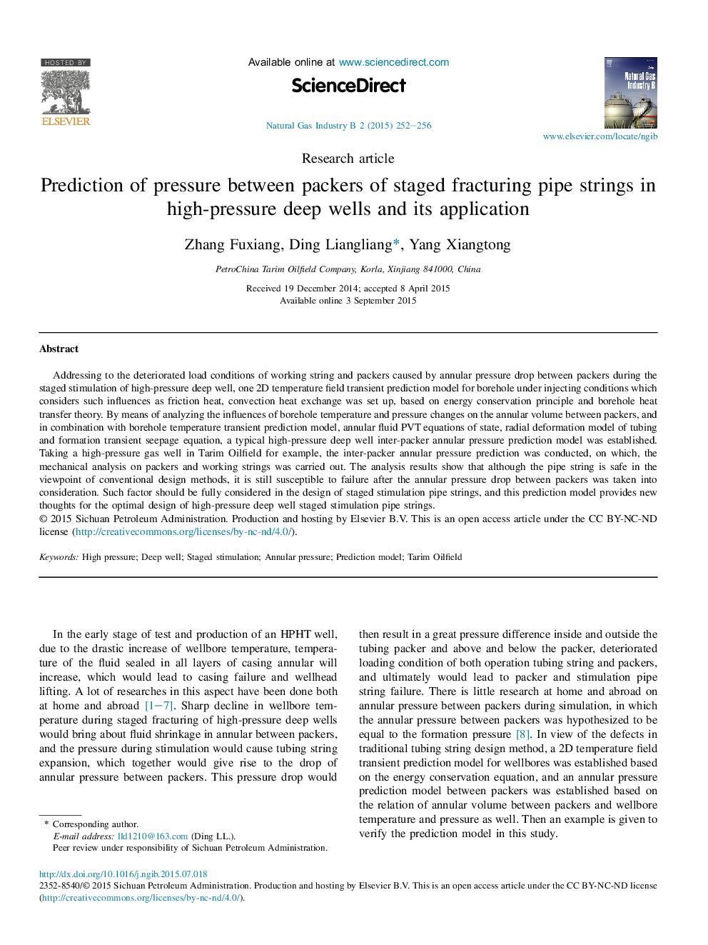 Prediction of pressure between packers of staged fracturing pipe strings in high-pressure deep wells and its application