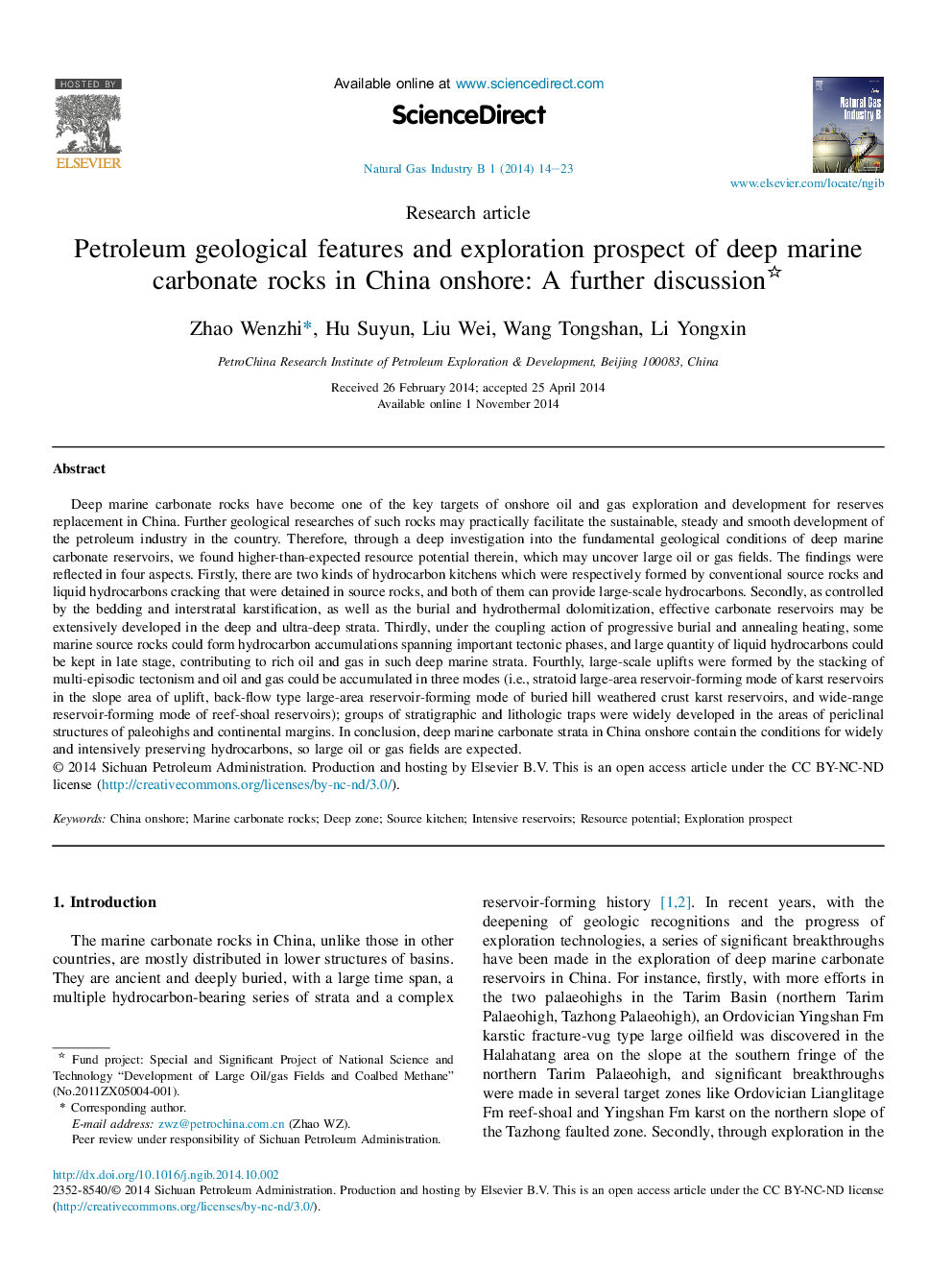 Petroleum geological features and exploration prospect of deep marine carbonate rocks in China onshore: A further discussion 