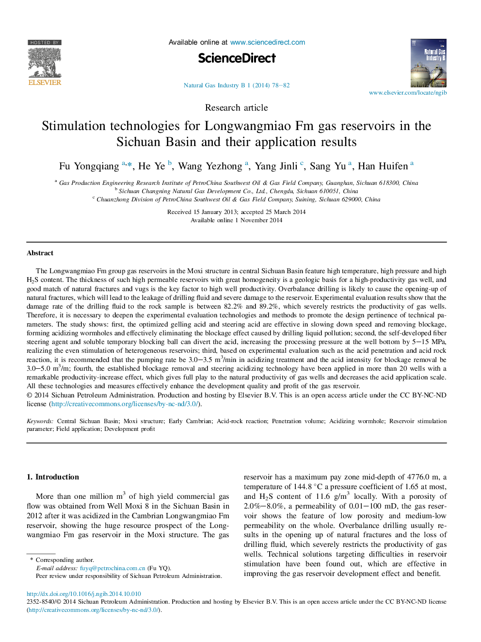 Stimulation technologies for Longwangmiao Fm gas reservoirs in the Sichuan Basin and their application results 