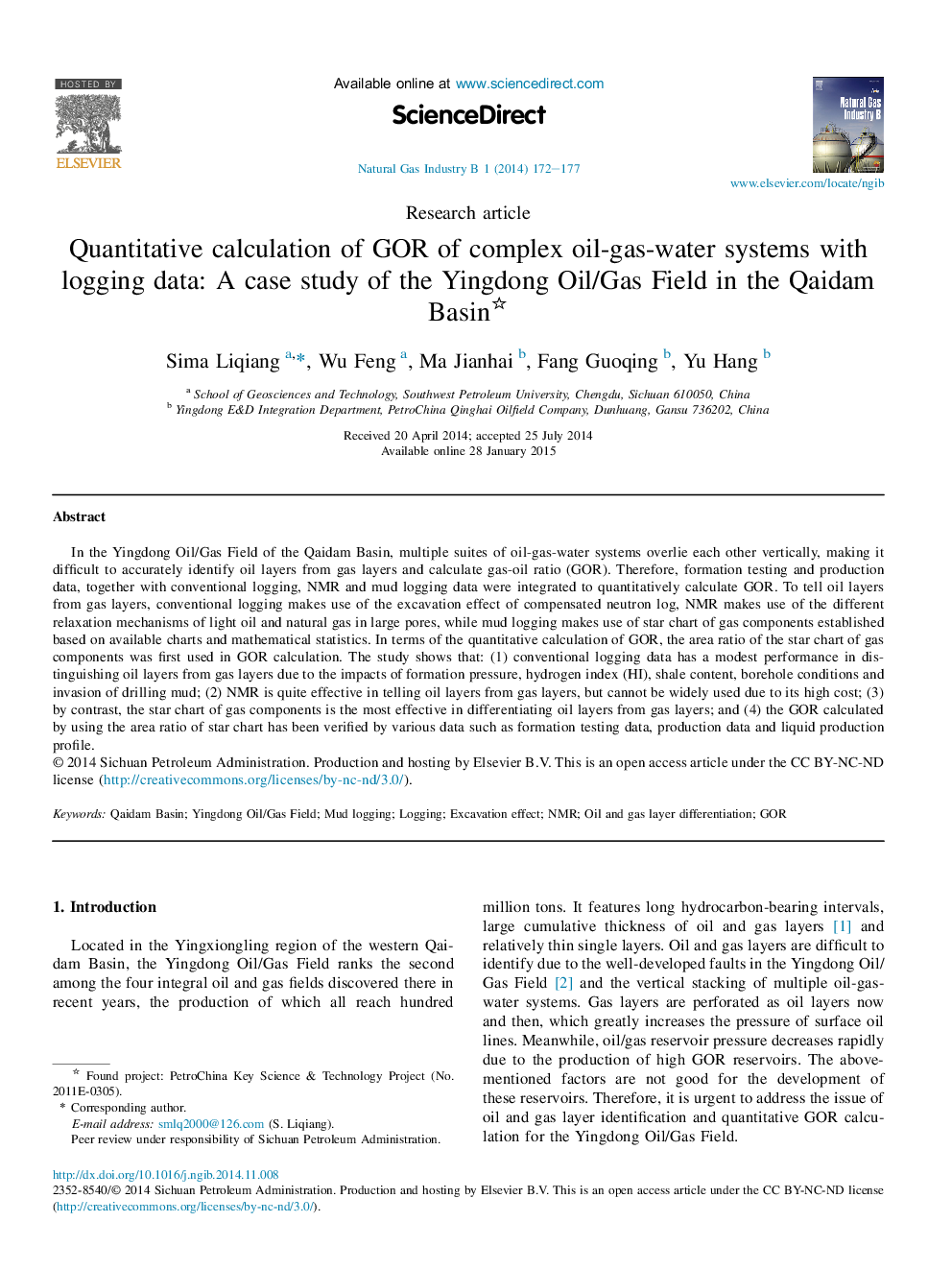 Quantitative calculation of GOR of complex oil-gas-water systems with logging data: A case study of the Yingdong Oil/Gas Field in the Qaidam Basin 