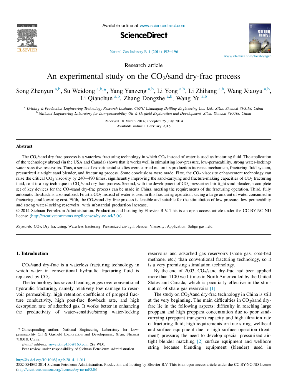 An experimental study on the CO2/sand dry-frac process 