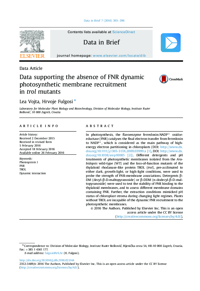 Data supporting the absence of FNR dynamic photosynthetic membrane recruitment in trol mutants