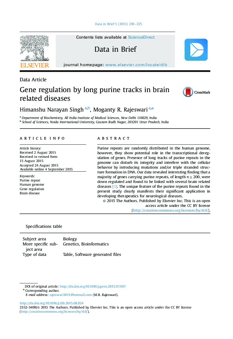 Gene regulation by long purine tracks in brain related diseases