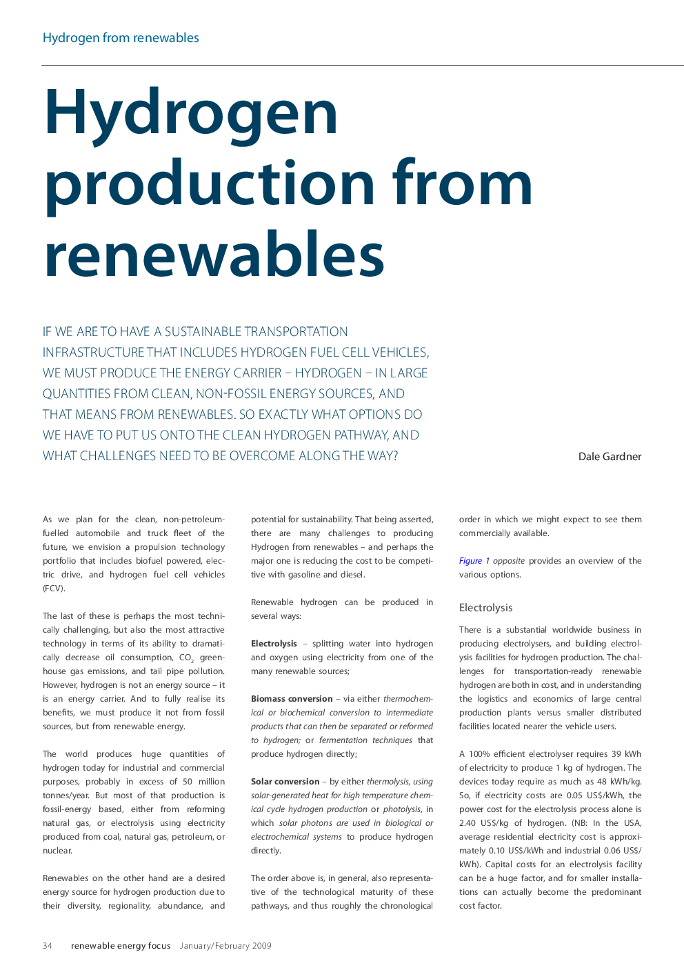 Hydrogen production from renewables
