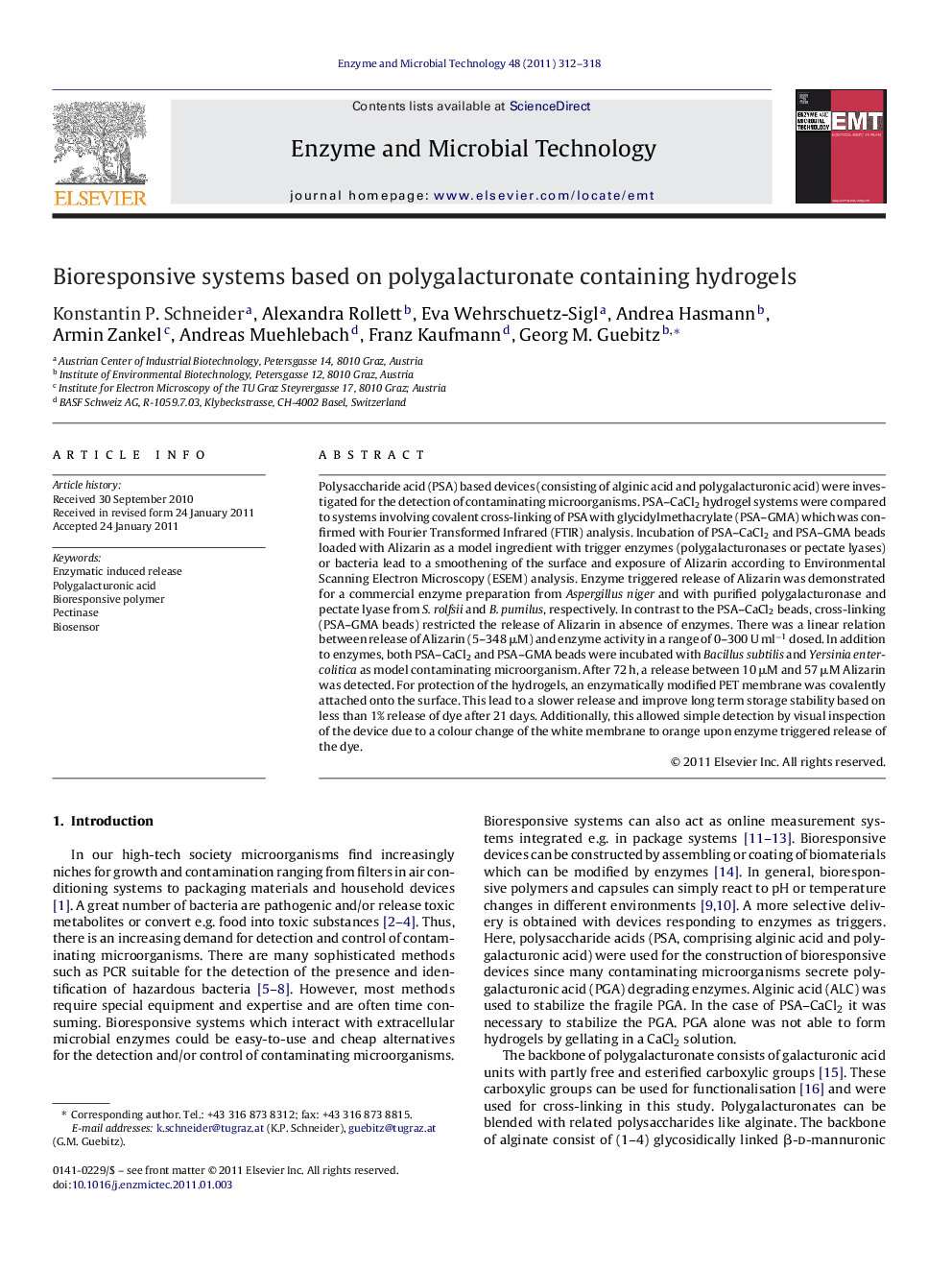 Bioresponsive systems based on polygalacturonate containing hydrogels