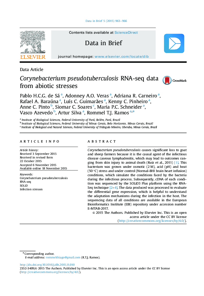 Corynebacterium pseudotuberculosis RNA-seq data from abiotic stresses