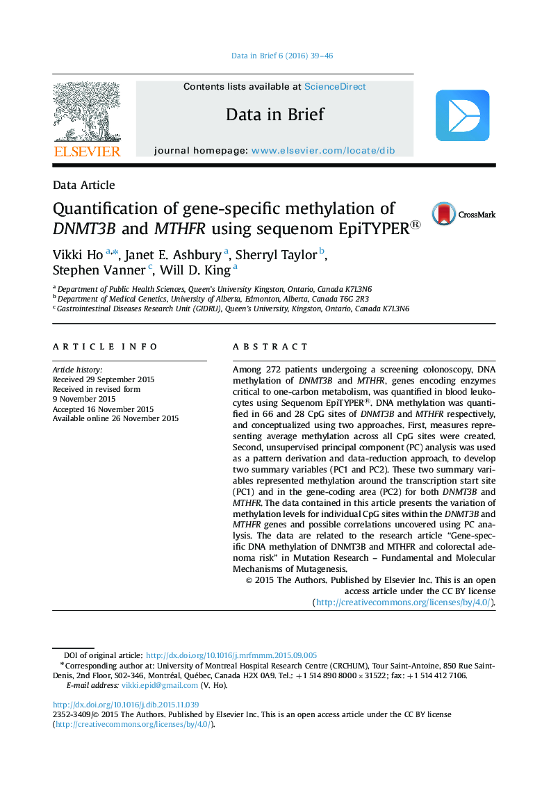 Quantification of gene-specific methylation of DNMT3B and MTHFR using sequenom EpiTYPER®