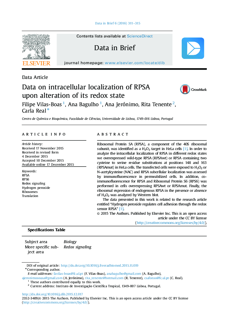 Data on intracellular localization of RPSA upon alteration of its redox state