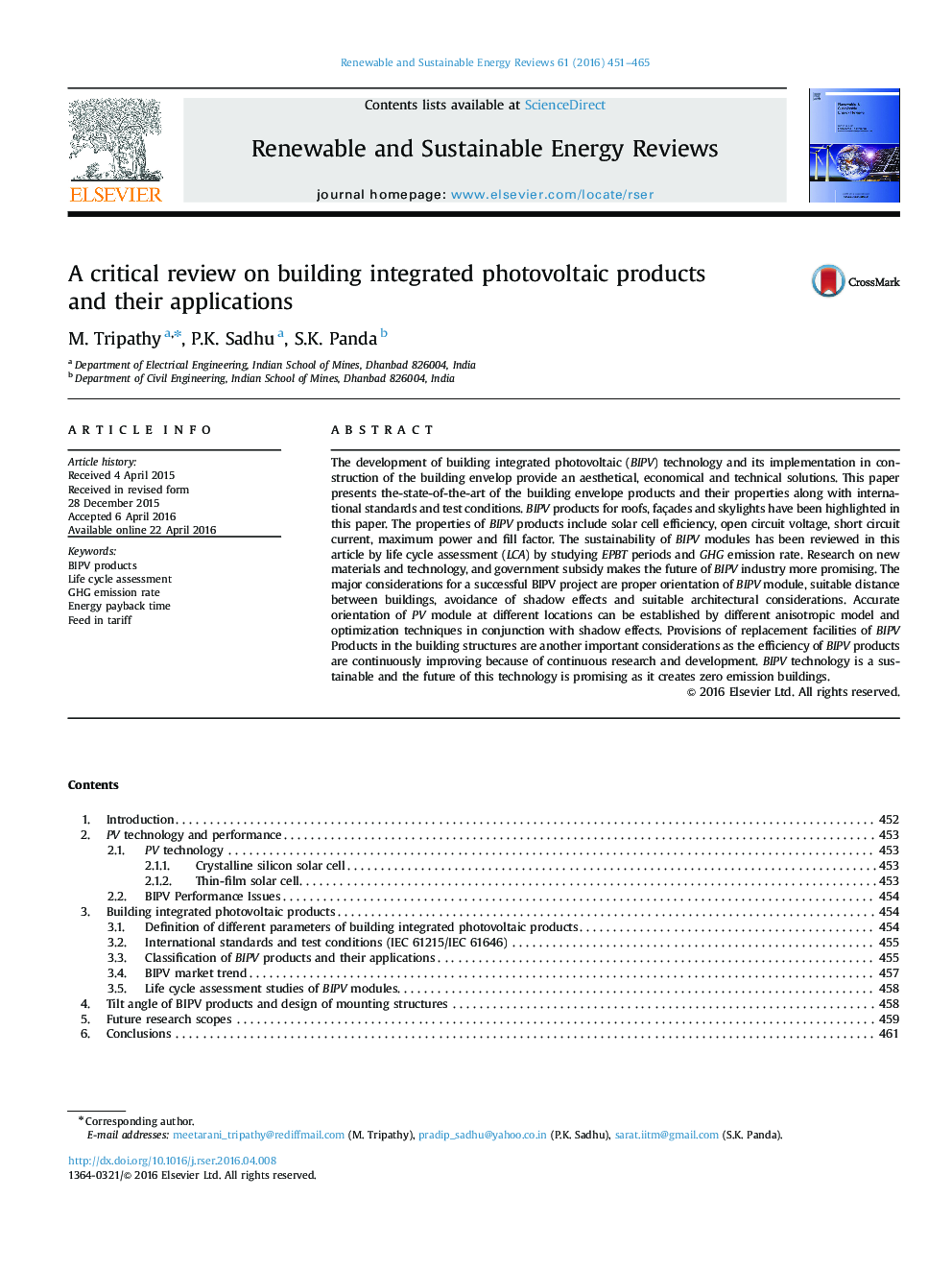 A critical review on building integrated photovoltaic products and their applications