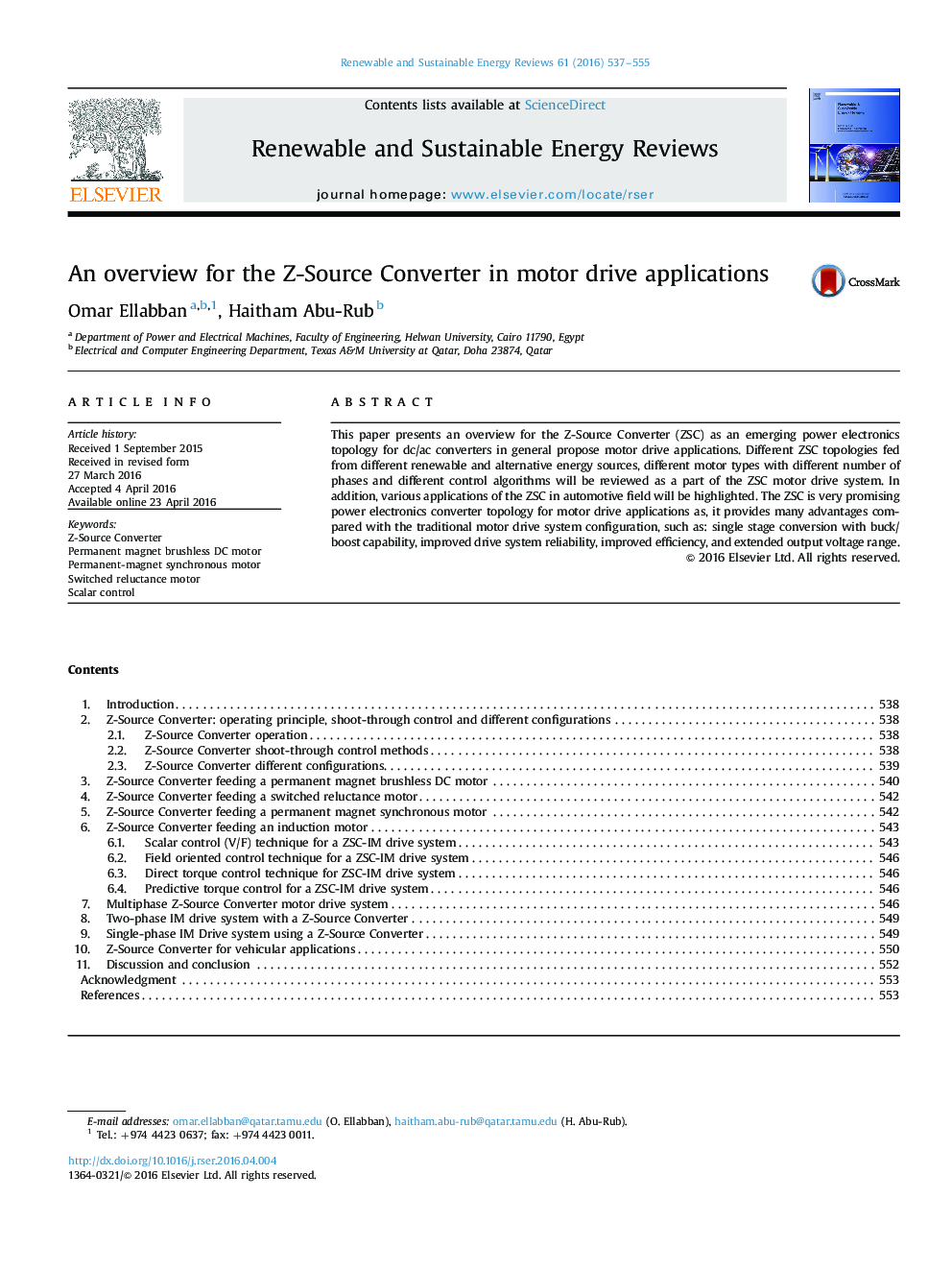 An overview for the Z-Source Converter in motor drive applications