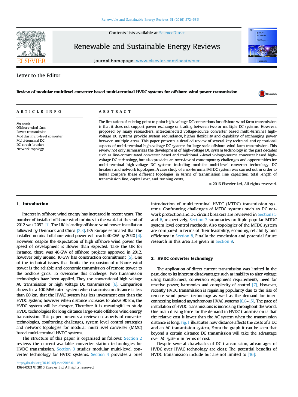 Review of modular multilevel converter based multi-terminal HVDC systems for offshore wind power transmission