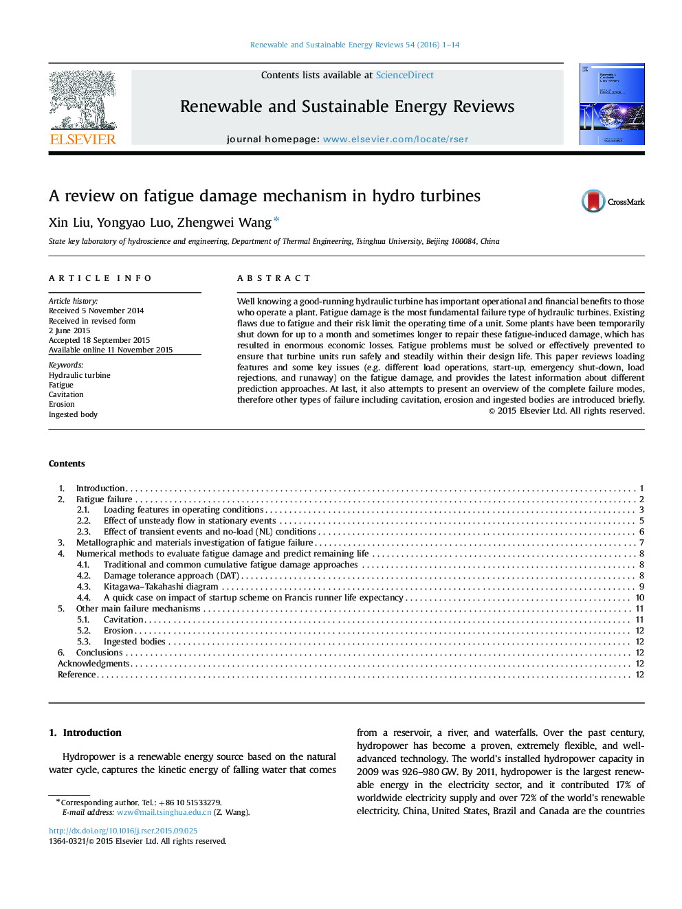 A review on fatigue damage mechanism in hydro turbines