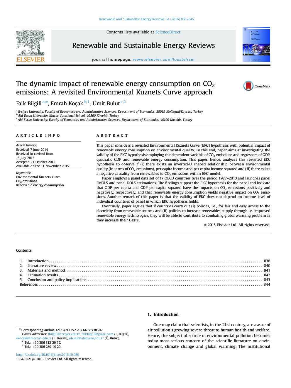 The dynamic impact of renewable energy consumption on CO2 emissions: A revisited Environmental Kuznets Curve approach