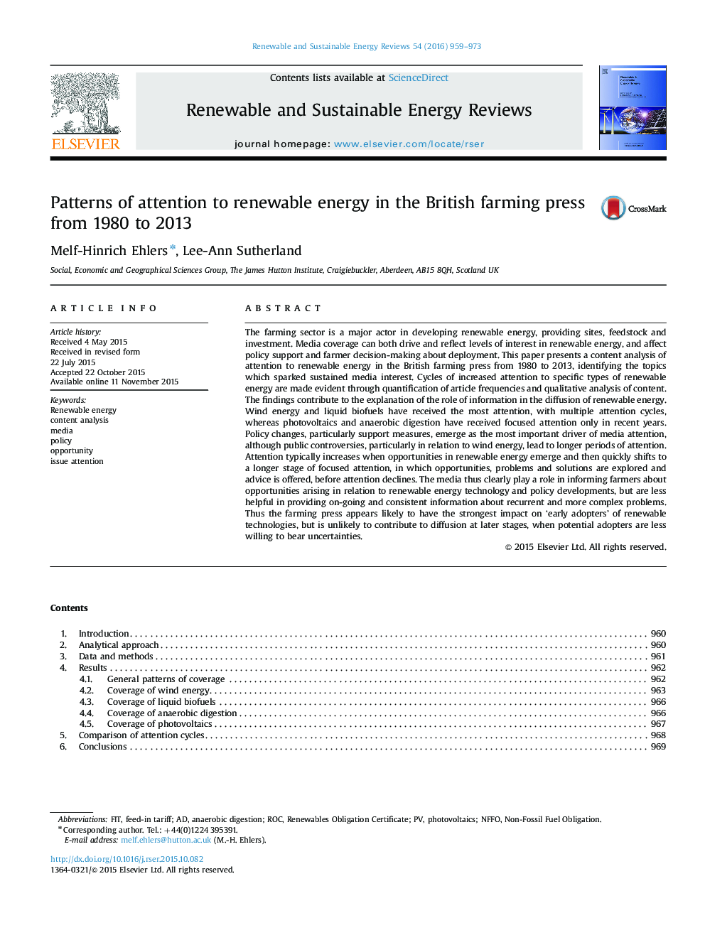 Patterns of attention to renewable energy in the British farming press from 1980 to 2013