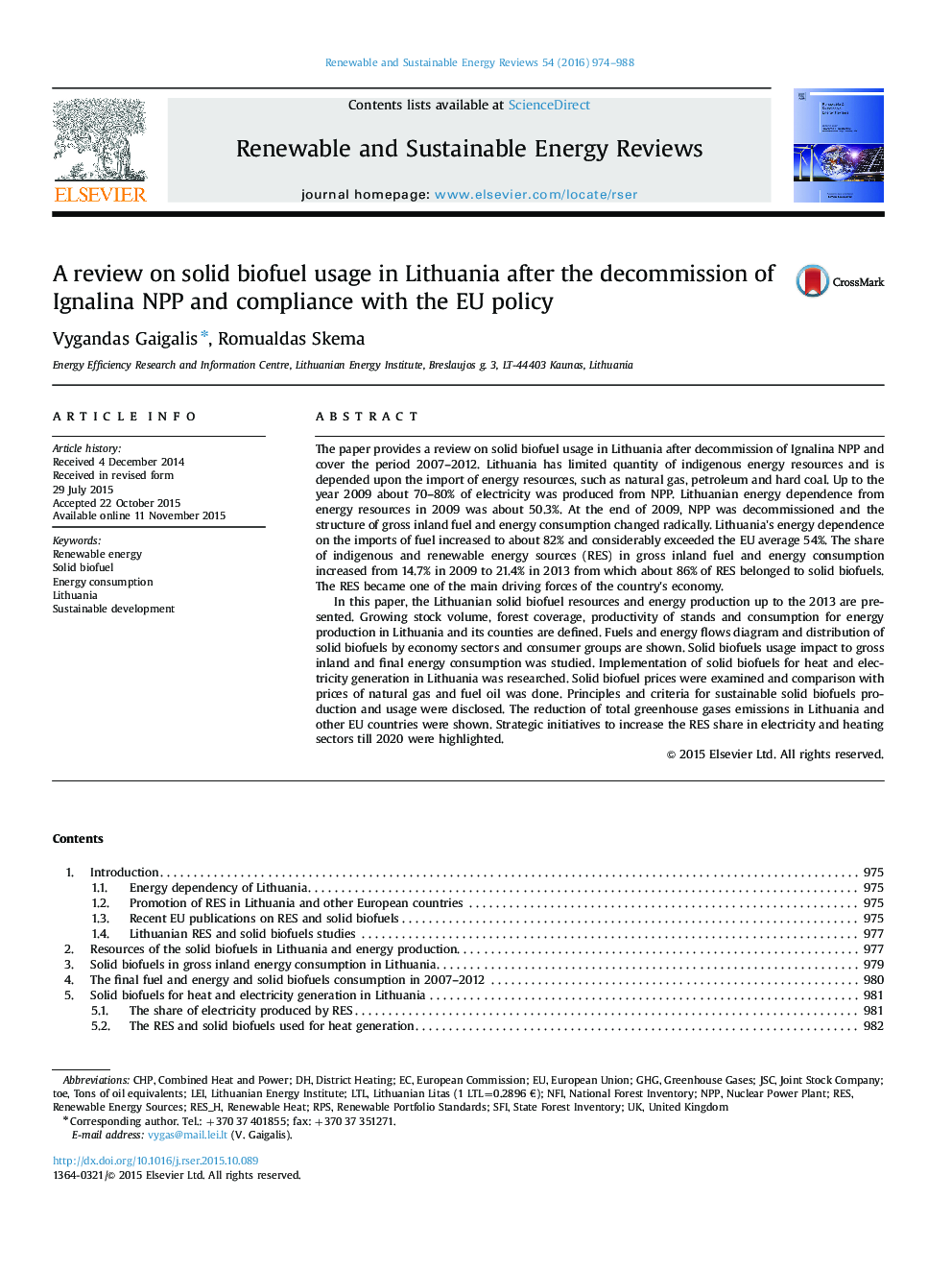 A review on solid biofuel usage in Lithuania after the decommission of Ignalina NPP and compliance with the EU policy