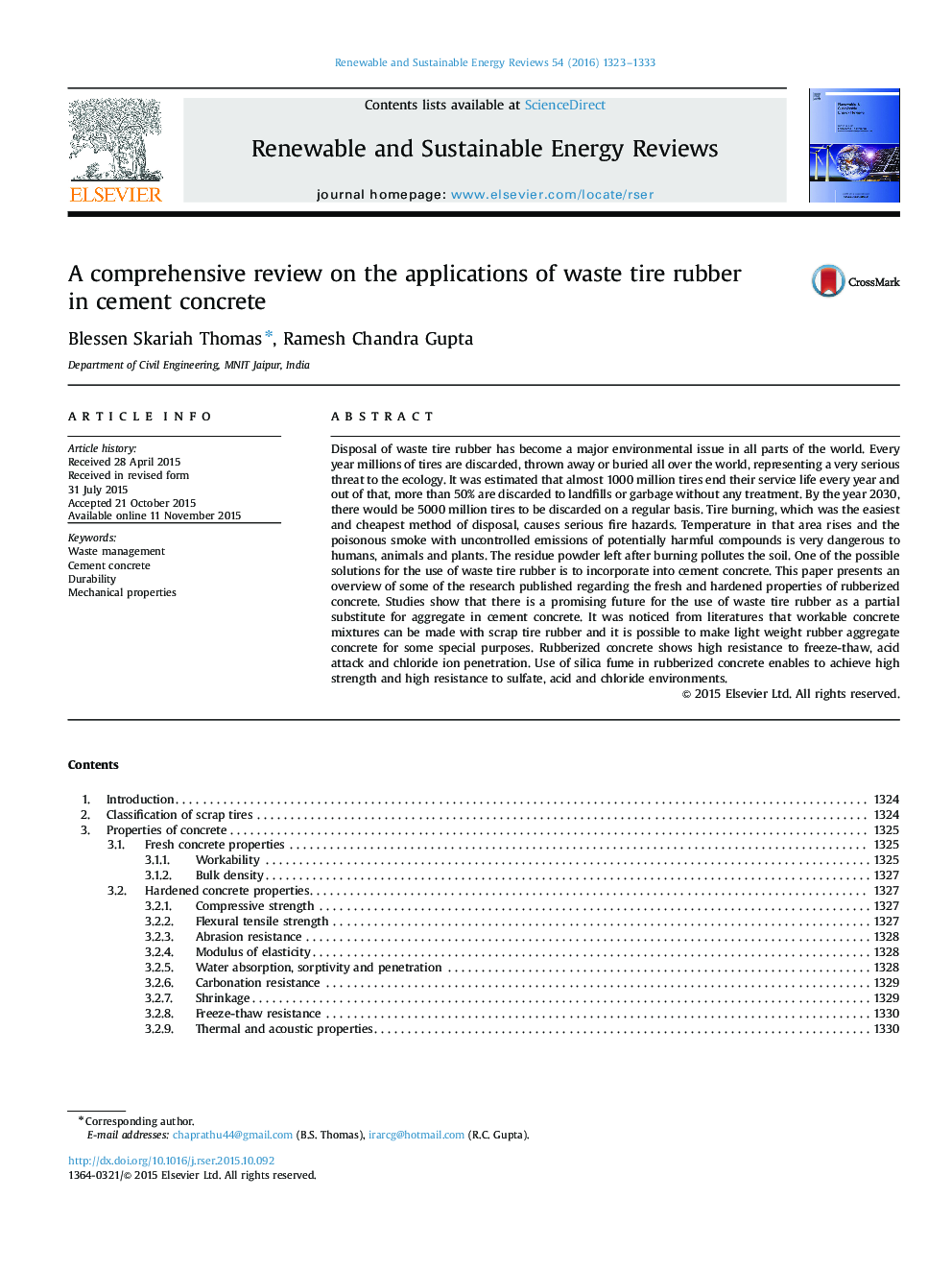 A comprehensive review on the applications of waste tire rubber in cement concrete