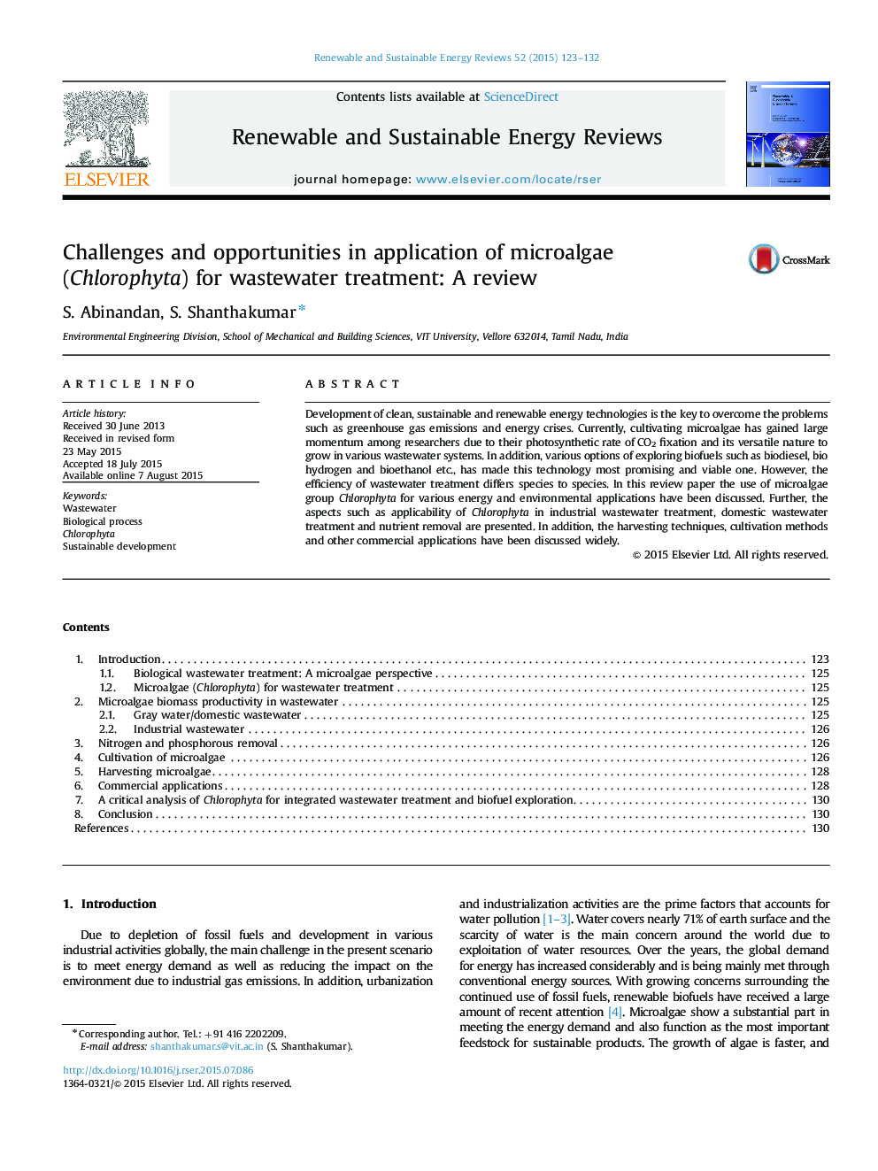 Challenges and opportunities in application of microalgae (Chlorophyta) for wastewater treatment: A review